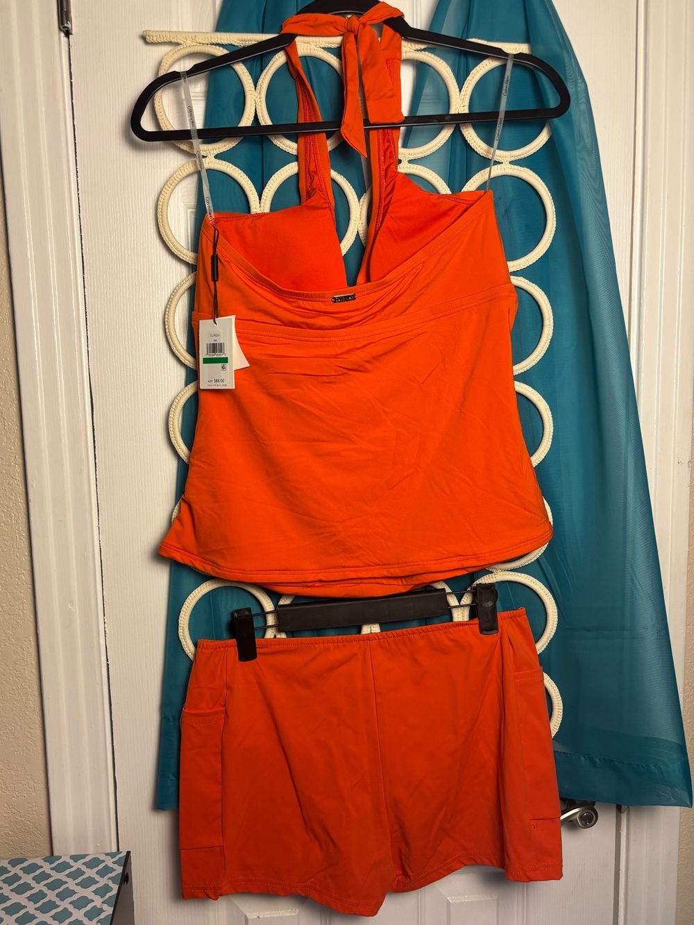 Calvin Klein Bright Orange Women's Tankini Top with shorts bottoms NWT LARGE 🔥 - Picture 8 of 16